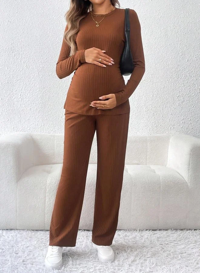 Take Two  Women Round Neck Top and Adjustable Elastic Pants Maternity Set for Women | Best Price UAE
